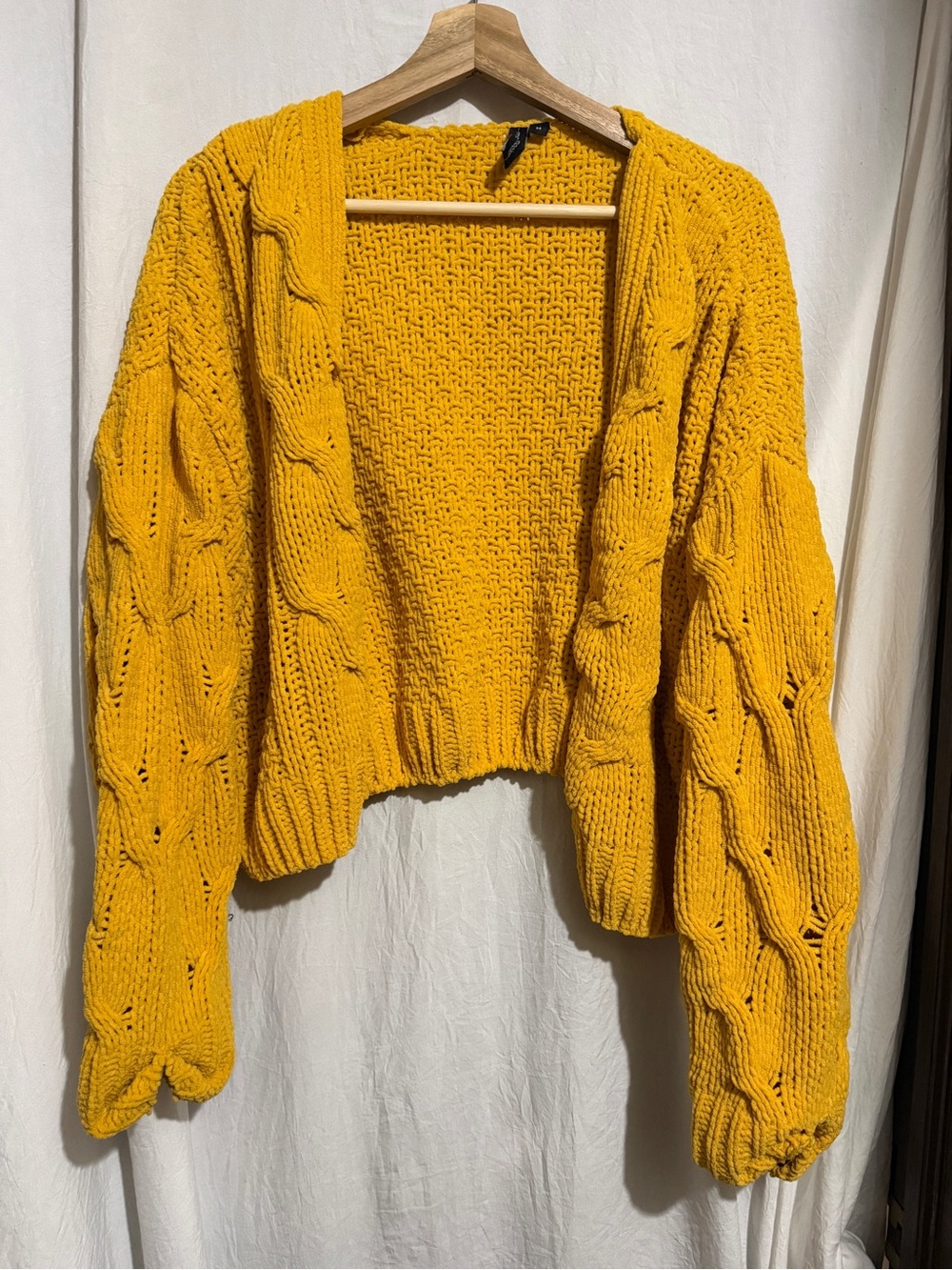 moon & madison Cropped Cable Knit Cardigan - Mustard